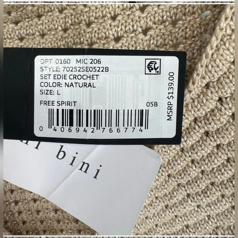 Gianni Bini Tan Crochet Edie Skirt Set Halter Top Natural Midi Skirt L Large - Picture 4 of 12